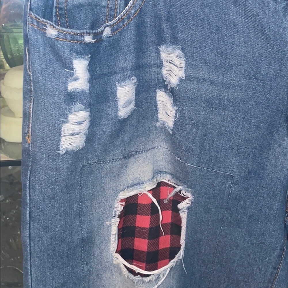 Distressed XL jeans with flannel backing wide leg - Picture 4 of 6